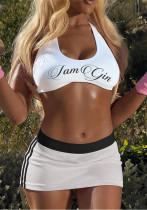 Women Letter Print Fitness Top and Skirt Two Pieces