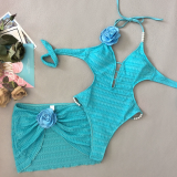 Summer Women's White Floral Lace-Up Bikini Skirt Set