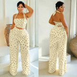 Women's Casual Fringe Polka Dot Wide-Leg Pants Set