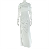 Women's Solid Loose Comfortable Homewear Turtleneck Short Sleeve Asymmetrical Dress