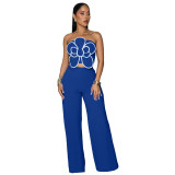 Women's Floral Strapless Crop Top & Solid Wide-Leg Pants Two-Piece Set