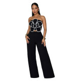 Women's Floral Strapless Crop Top & Solid Wide-Leg Pants Two-Piece Set