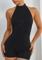 Sexy Drip Print Low Back Mock Neck Halter Neck Romper Sexy Drip Print Low Back Mock Neck Halter Neck Romper