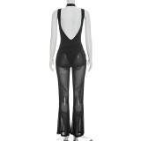Women's Sexy Mesh See-Through Lace-Up Slim Waist Slim Fit Jumpsuit