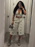 Trendy Women's Sexy Tank Top & Wide-Leg Pants Metal Buckle Two-Piece Set