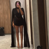 Women's Sexy Holiday Fashion Bodycon Stand Collar Solid Mini Dress