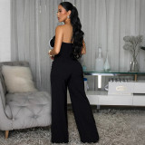 Women's Floral Strapless Crop Top & Solid Wide-Leg Pants Two-Piece Set