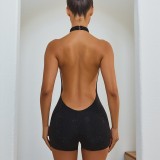 Sexy Drip Print Low Back Mock Neck Halter Neck Romper