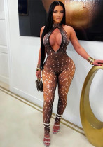 Women's Deer Print Halter Neck Cutout Low Back Jumpsuit