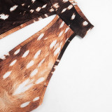 Women's Deer Print Halter Neck Cutout Low Back Jumpsuit