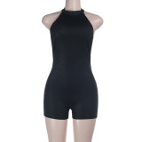 Sexy Drip Print Low Back Mock Neck Halter Neck Romper