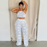 Women's Chic Elegant White Low Back Pants Set