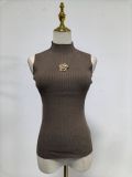 Summer Women's Sexy Mock Neck Metal Flower Decor Slim Waist Slim Fit Top