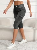 Spring Women's Side Pocket Denim Capri Pants