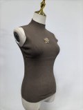 Summer Women's Sexy Mock Neck Metal Flower Decor Slim Waist Slim Fit Top