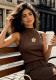 Summer Women's Sexy Mock Neck Metal Flower Decor Slim Waist Slim Fit Top
