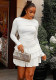 Women's Solid Ruched Pleated Round Neck Long Sleeve Slim Waist Dress