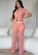Women's Sexy Striped Turndown Collar Button-Up Short Sleeve Top & Straight-Leg Pants Set
