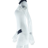 Women's Chic Black & White Colorblock Short Sleeve Turndown Collar Pocket Bodycon Dress