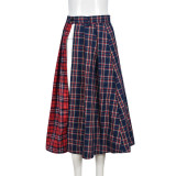 Women's Punk Patchwork Colorblock Plaid Split Skirt