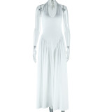 Summer Women's Sexy Halter Neck Solid Sleeveless Chic A-line Dress