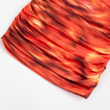 Women's Fashion Printed Asymmetrical One-Shoulder Pleated Bodycon Dress