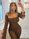 Women's Fashion Sexy Off-Shoulder Long Sleeve Slim Fit Bodycon Jumpsuit