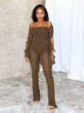Women's Fashion Sexy Off-Shoulder Long Sleeve Slim Fit Bodycon Jumpsuit
