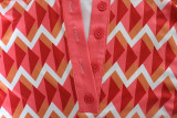 Women's Fashion Turndown Collar Button Short Sleeve Printed V-Neck Bodycon Mini Dress
