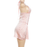 Summer Women's Chic Elegant Solid Halter Neck Tight-Fit Slim Waist Dress