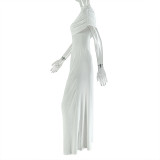 Women's Solid Loose Comfortable Homewear Turtleneck Short Sleeve Asymmetrical Dress