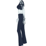 Women's Fashion Slash Shoulder Crop Top & High-Waist Pants Two-Piece Set