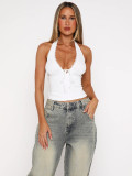 Summer Women's Low Back Lace-Up Bow Halter Neck Crop Camisole Top