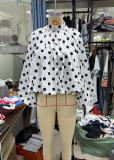 Women's Loose Mock Neck Back Split Tie Polka Dot Shirt