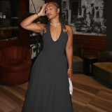 Summer Women's Sexy Halter Neck Solid Sleeveless Chic A-line Dress