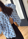 Women's Loose Mock Neck Back Split Tie Polka Dot Shirt