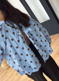 Women's Loose Mock Neck Back Split Tie Polka Dot Shirt