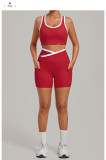 Fall Women's Tight-Fit Tank Top & Shorts Patchwork Yoga Sports Set