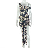 Women's Leopard Print Fashion Sleeveless Off-Shoulder Lace-Up Bodycon Dress