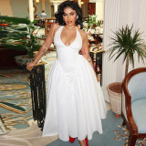 Summer Women's Sexy Halter Neck Solid Sleeveless Chic A-line Dress