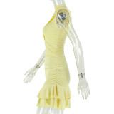 Women's Solid Slim Waist A-Line Round Neck Cutout Mini Dress