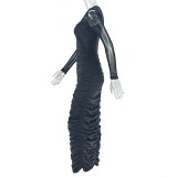 Women's Chic Solid V-Neck Long Sleeve Bodycon Dress