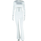Women's Fashion Slash Shoulder Crop Top & High-Waist Pants Two-Piece Set