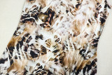Women's Fashion Sexy Low Back Ruched Asymmetrical Halter Neck Printed Dress