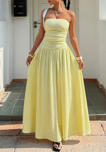 Women Elegant Polka Dot Printed Strapless Dress