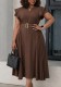 Summer Women Ruffled Short Sleeve Solid High Waist Pleated Maxi Dress