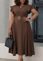 Summer Women Ruffled Short Sleeve Solid High Waist Pleated Maxi Dress Summer Women Ruffled Short Sleeve Solid High Waist Pleated Maxi Dress