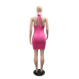 Women Sexy Backless Halter Neck Beaded Dress