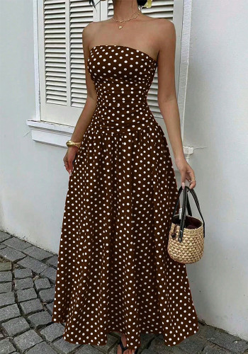 Women Elegant Polka Dot Printed Strapless Dress