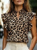 Women Summer Ruffled Printed Sleeveless Shirt Top